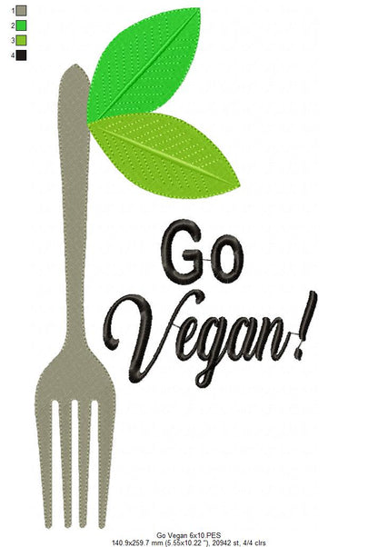 Go Vegan Fork - Fill Stitch Embroidery