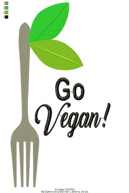 Go Vegan Fork - Fill Stitch Embroidery