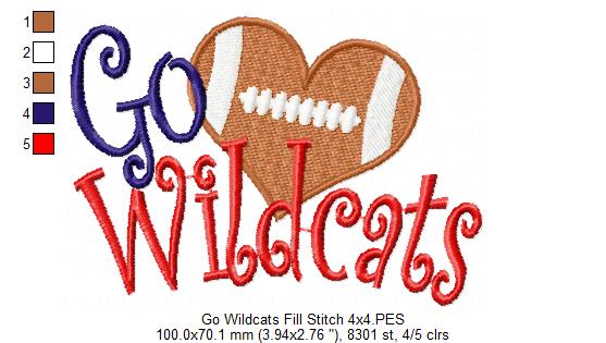 Football Go Wildcats - Fill Stitch