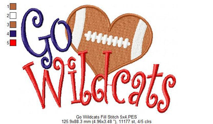 Football Go Wildcats - Fill Stitch