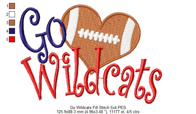 Football Go Wildcats - Fill Stitch