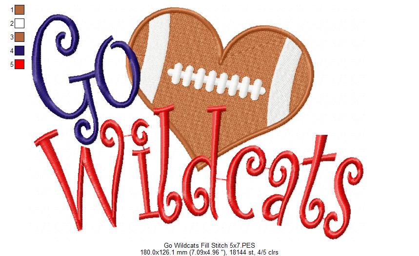 Football Go Wildcats - Fill Stitch