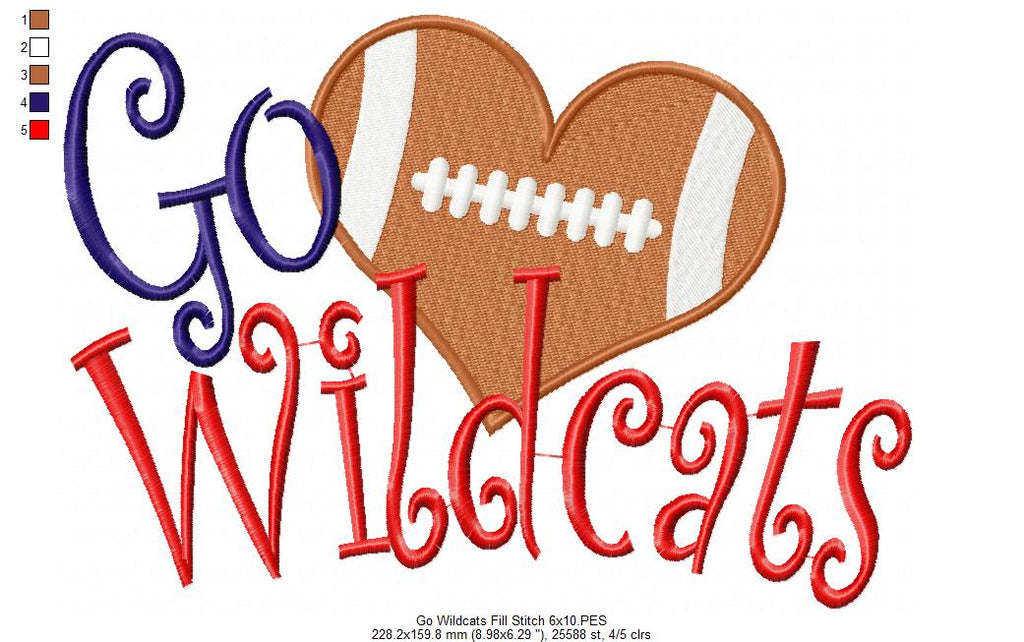 Football Go Wildcats - Fill Stitch