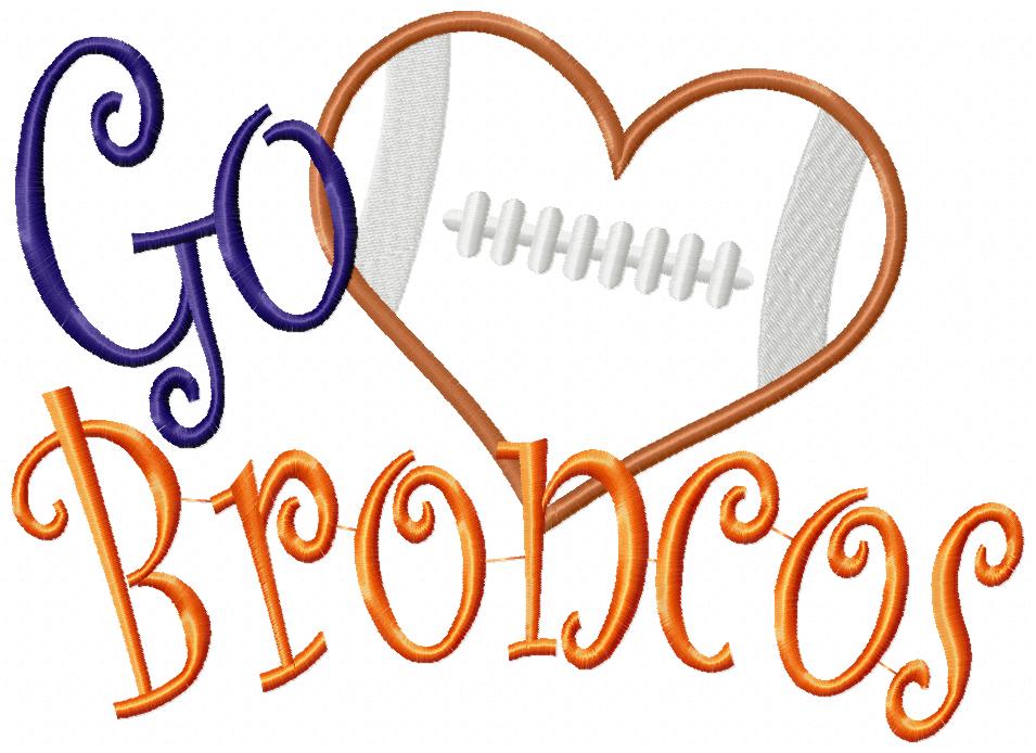 Go Broncos Football Heart – Appliqué – Machine Embroidery Design