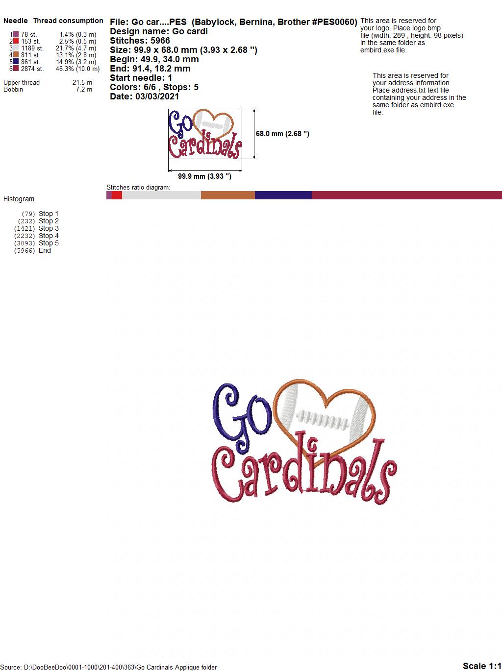 Football Go Cardinals - Applique