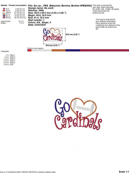 Football Go Cardinals - Applique