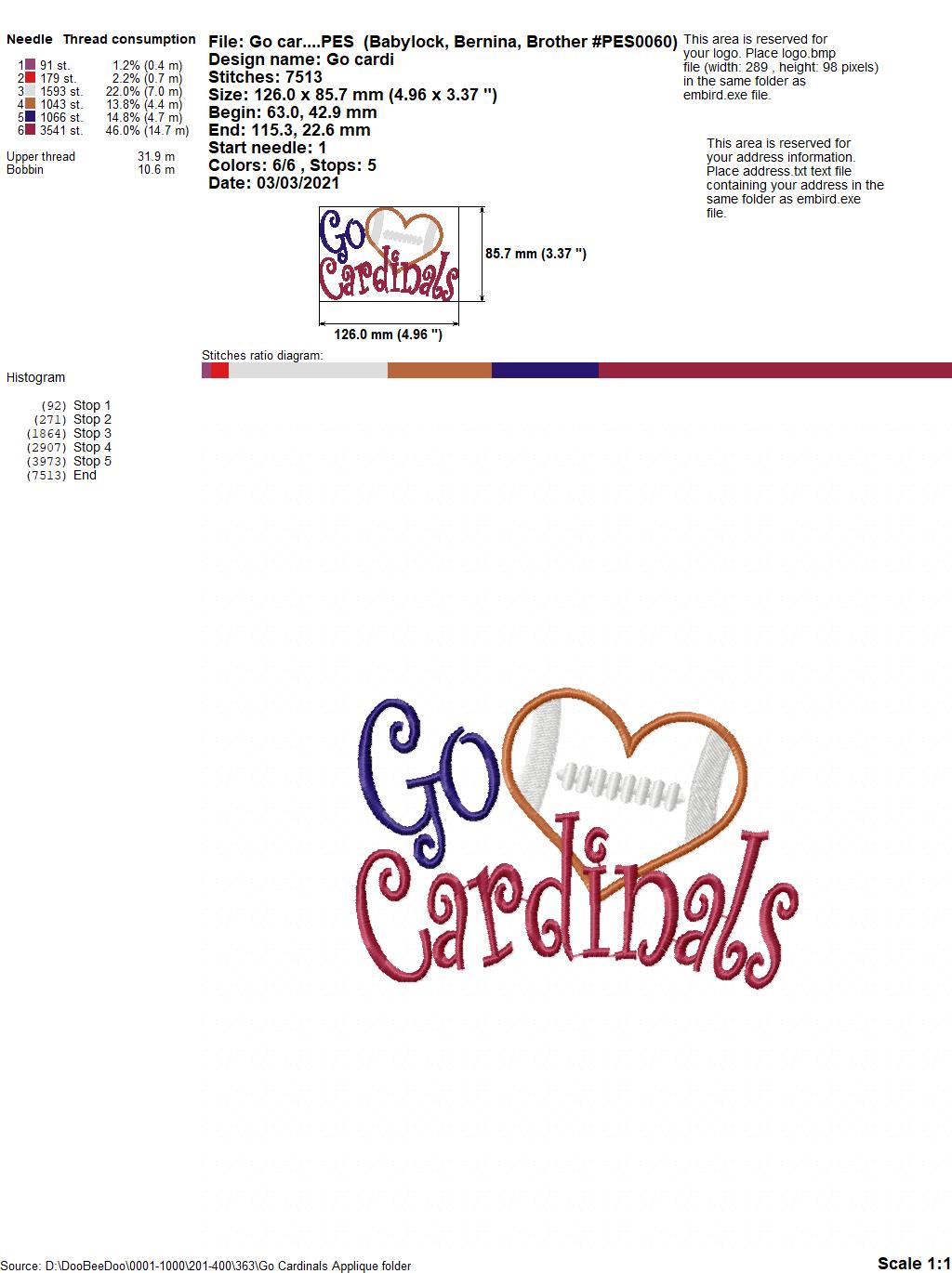 Football Go Cardinals - Applique