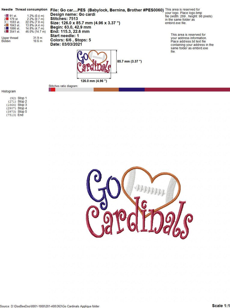 Football Go Cardinals - Applique