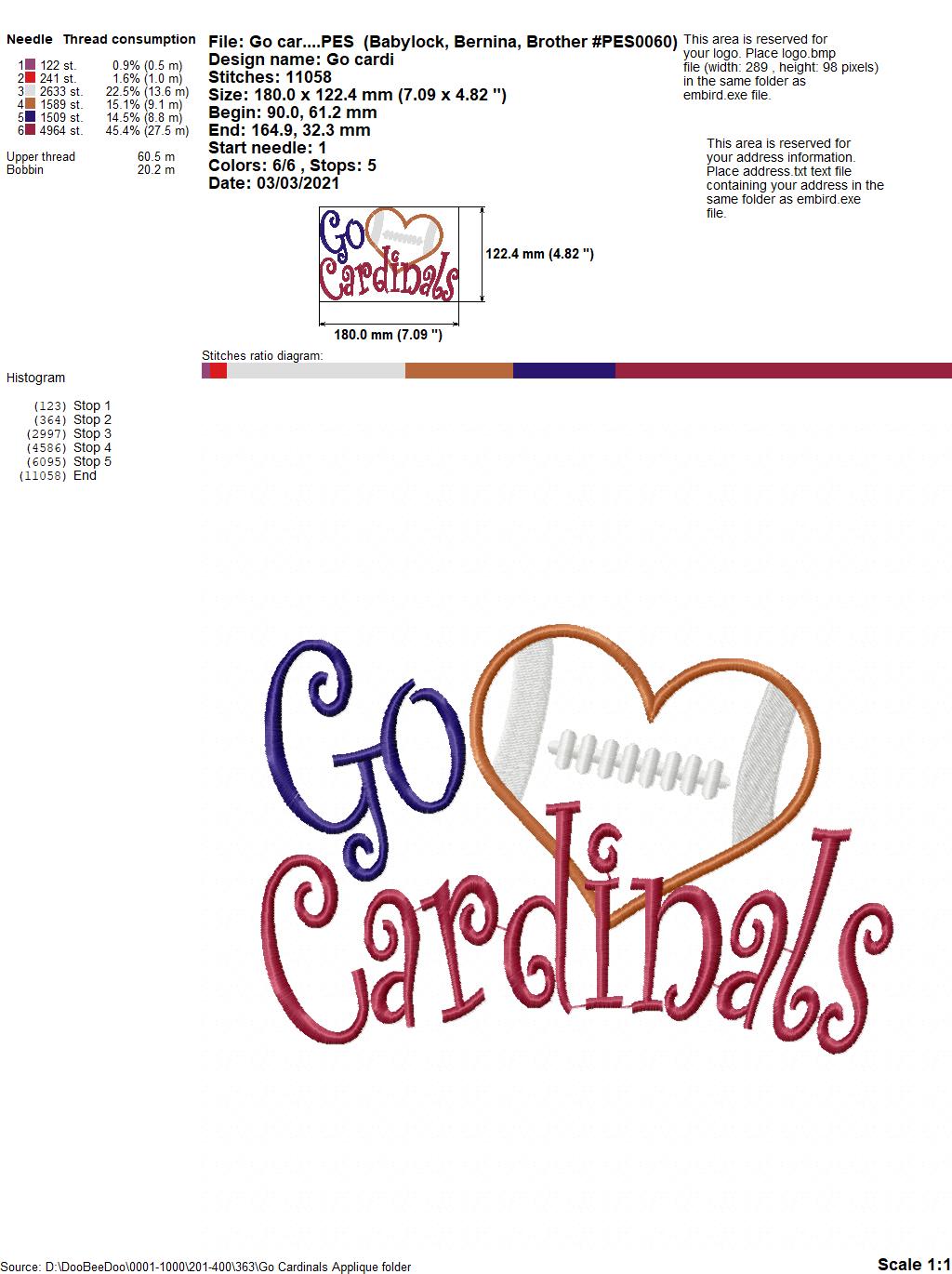 Football Go Cardinals - Applique