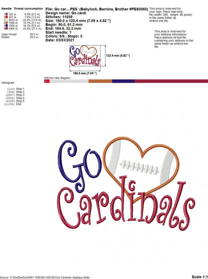 Football Go Cardinals - Applique