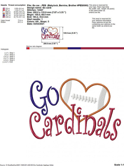 Football Go Cardinals - Applique