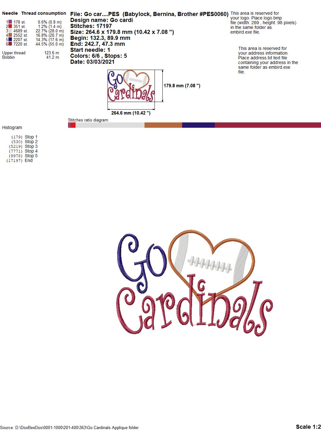 Football Go Cardinals - Applique