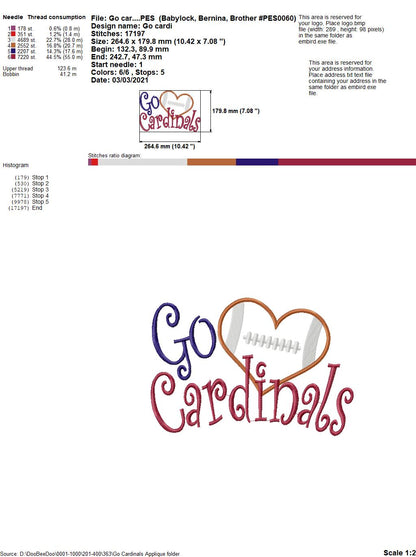 Football Go Cardinals - Applique