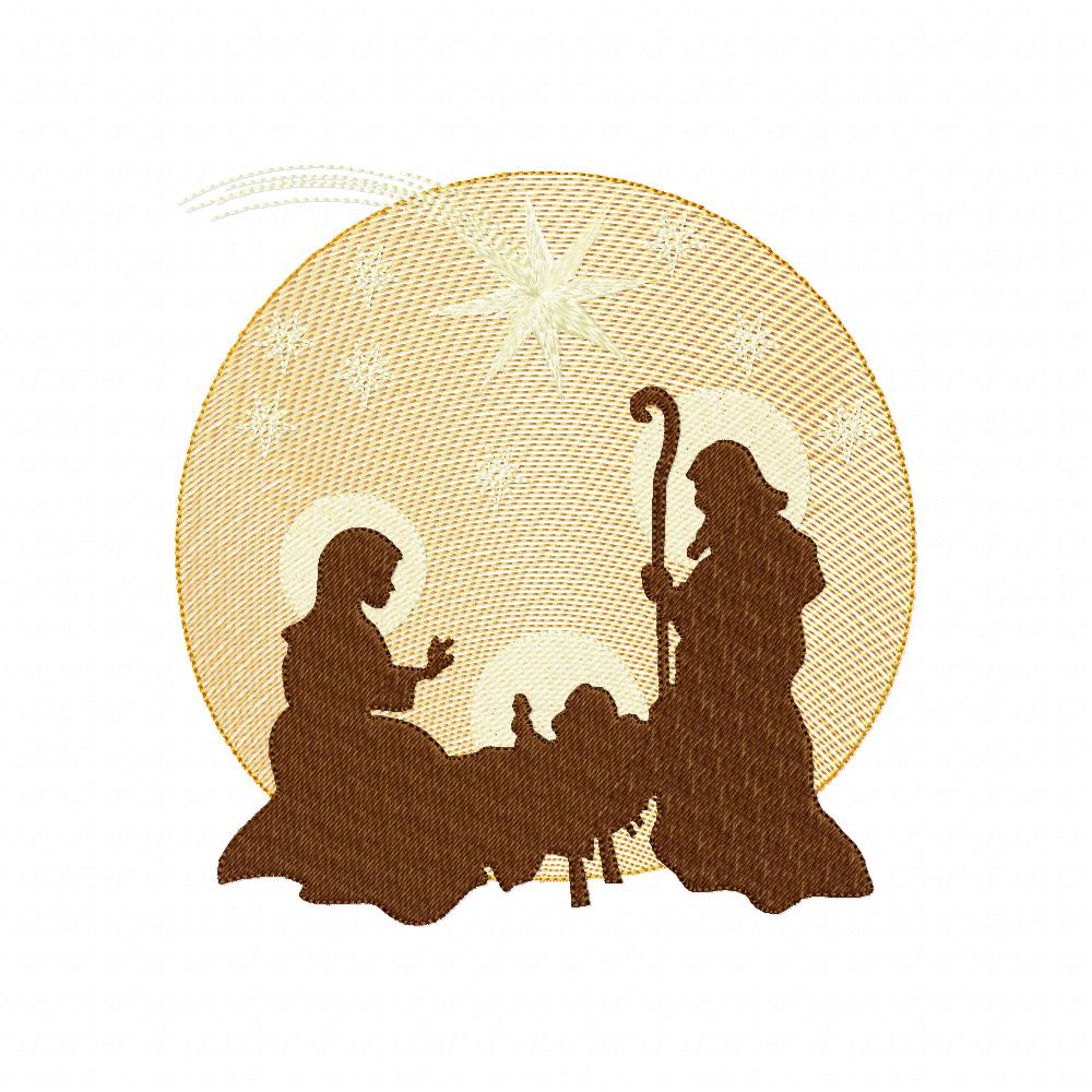 Gold Christmas Nativity Jesus, Mary and Joseph - Fill Stitch Embroidery
