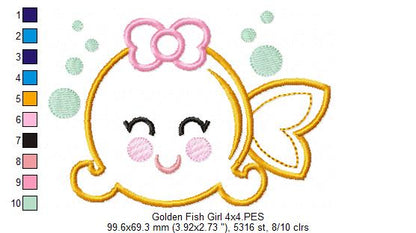 Goldfish Girl and Boy - Applique - Set of 2 designs