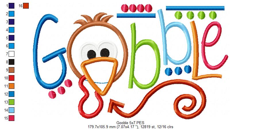 Gobble - Applique - Machine Embroidery Design