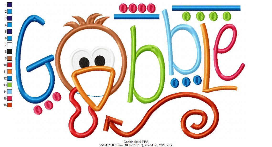 Gobble - Applique - Machine Embroidery Design