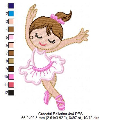 Graceful Ballerina - Applique - Machine Embroidery Design