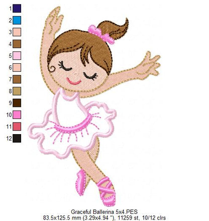 Graceful Ballerina - Applique - Machine Embroidery Design