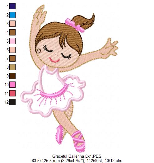 Graceful Ballerina - Applique - Machine Embroidery Design