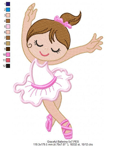 Graceful Ballerina - Applique - Machine Embroidery Design