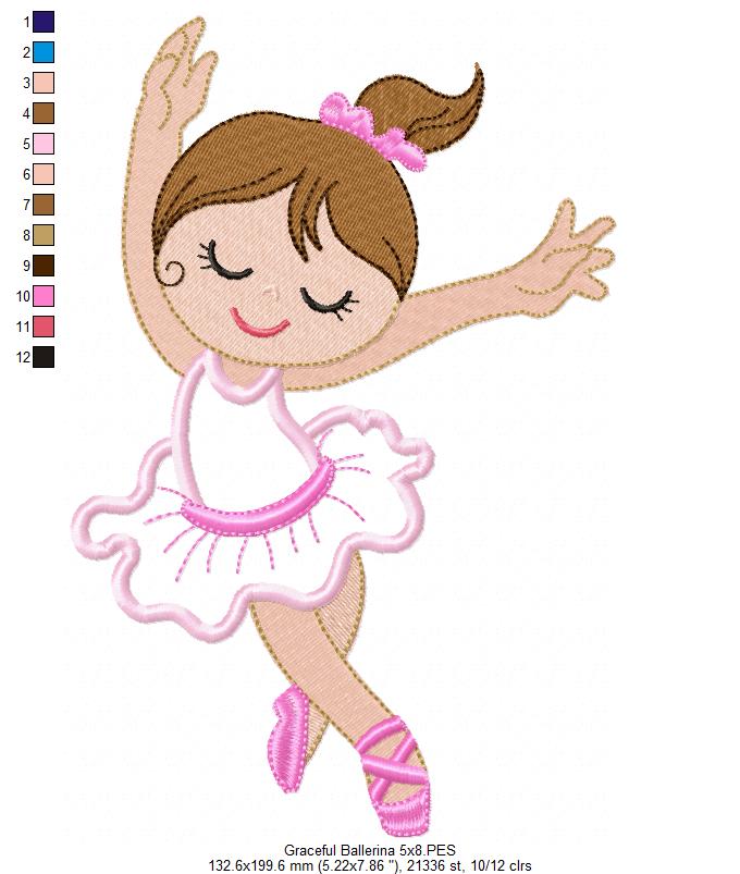 Graceful Ballerina - Applique - Machine Embroidery Design