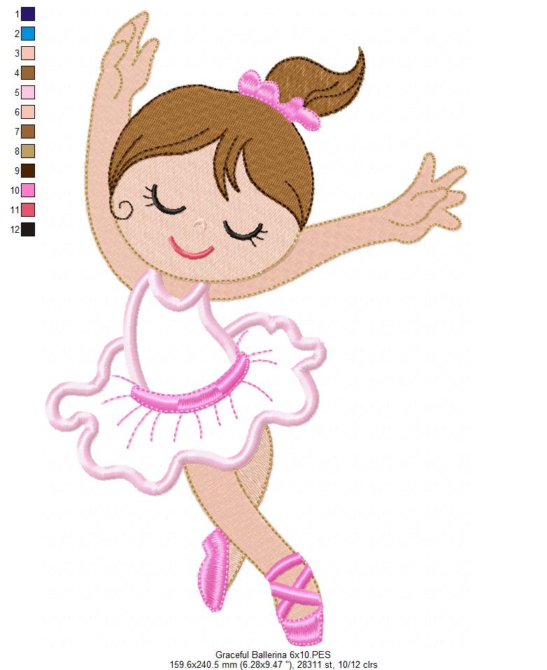 Graceful Ballerina - Applique - Machine Embroidery Design