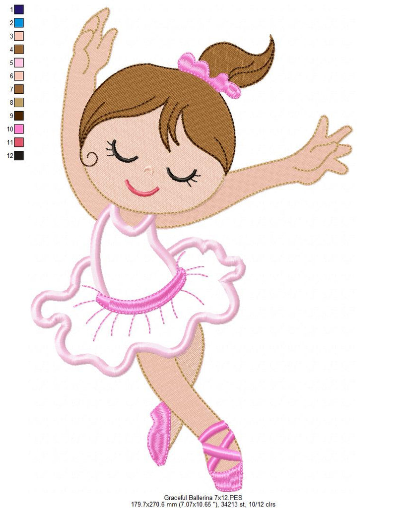 Graceful Ballerina - Applique - Machine Embroidery Design