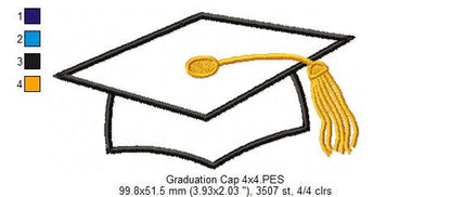 Graduation Cap - Applique - Machine Embroidery Design