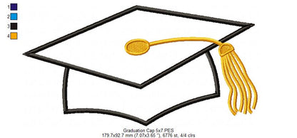 Graduation Cap - Applique - Machine Embroidery Design