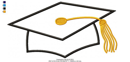 Graduation Cap - Applique - Machine Embroidery Design