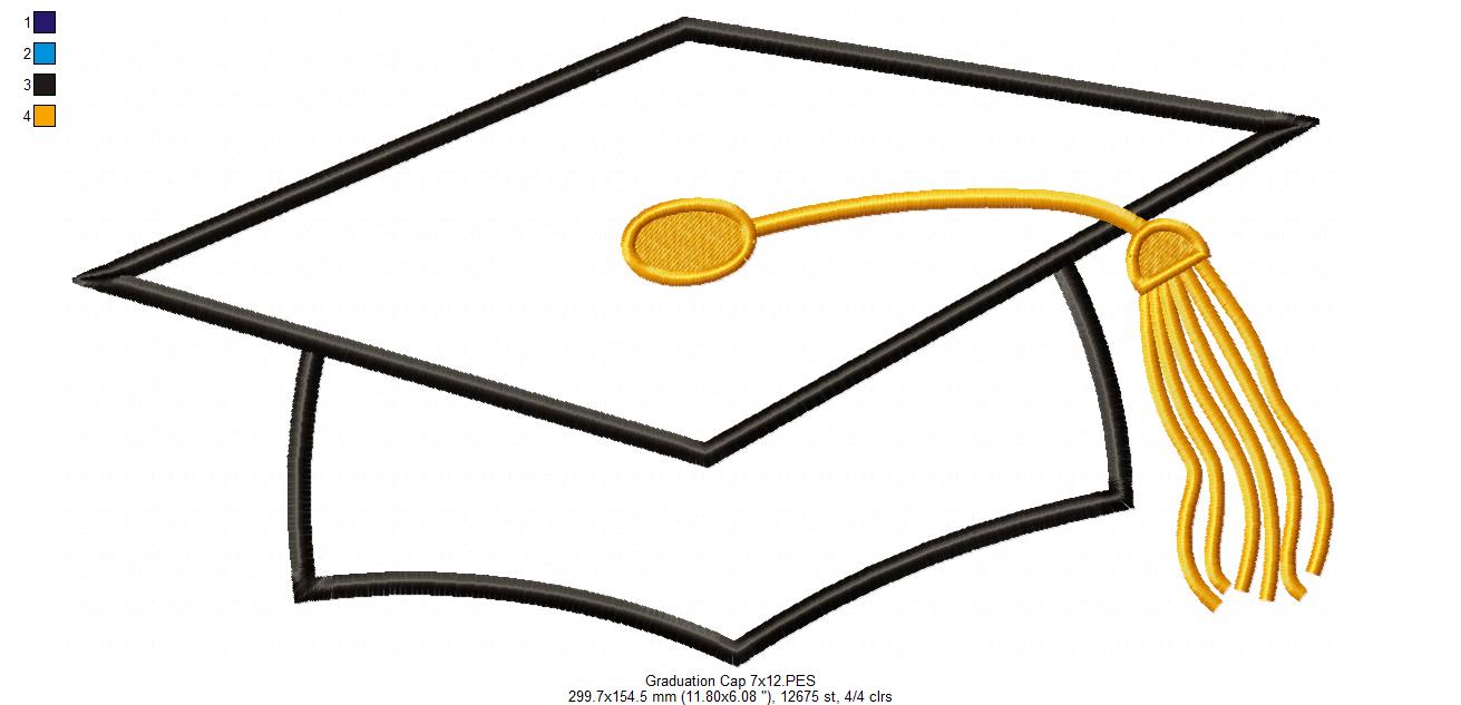 Graduation Cap - Applique - Machine Embroidery Design