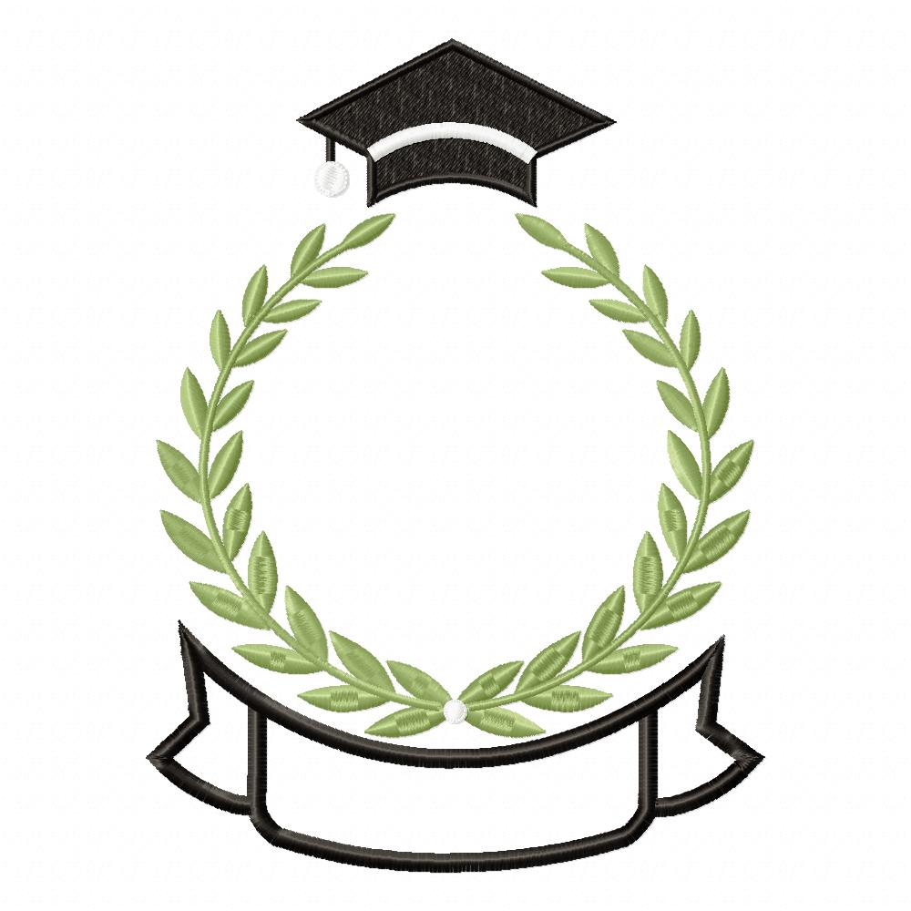 Elegant Graduation Laurel Frame - Fill Stitch – Machine Embroidery Design