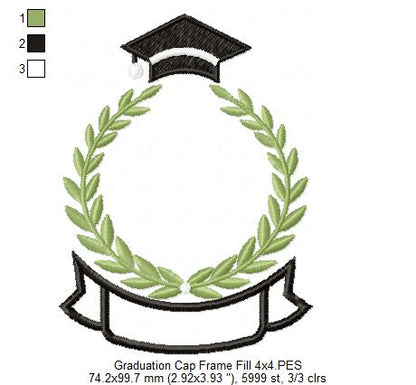Elegant Graduation Laurel Frame - Fill Stitch – Machine Embroidery Design