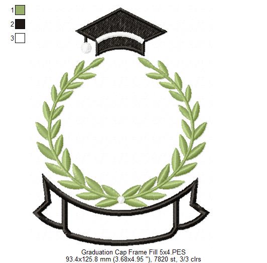 Elegant Graduation Laurel Frame - Fill Stitch – Machine Embroidery Design