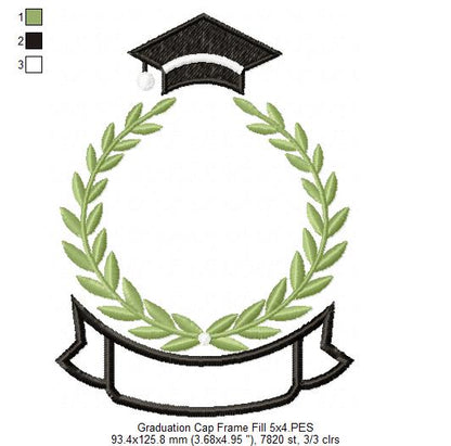 Elegant Graduation Laurel Frame - Fill Stitch – Machine Embroidery Design