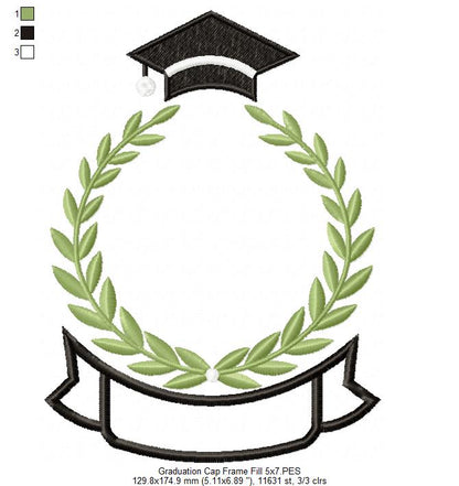 Elegant Graduation Laurel Frame - Fill Stitch – Machine Embroidery Design