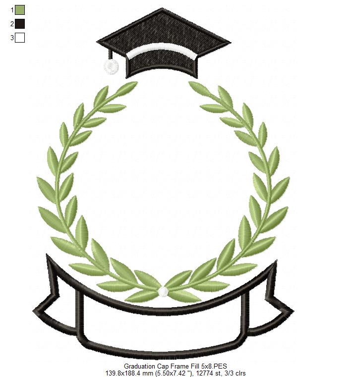 Elegant Graduation Laurel Frame - Fill Stitch – Machine Embroidery Design