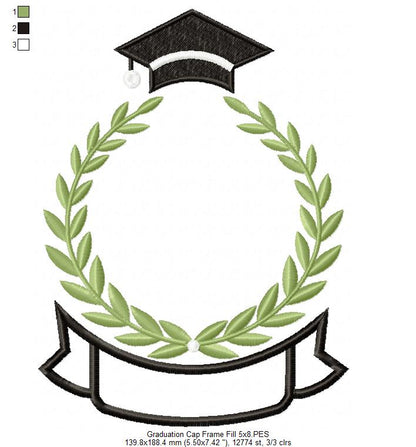 Graduation Frame and Cap - Applique & Fill Stitch - Set of 2 designs