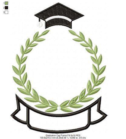 Elegant Graduation Laurel Frame - Fill Stitch – Machine Embroidery Design