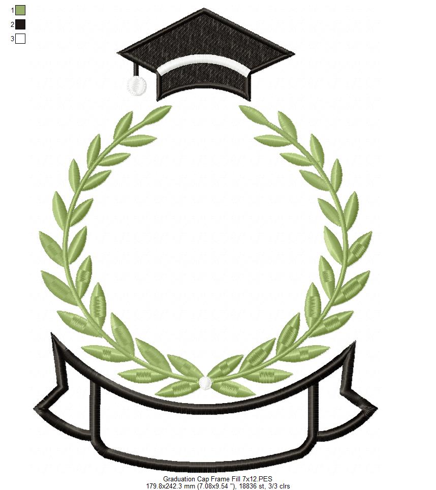 Elegant Graduation Laurel Frame - Fill Stitch – Machine Embroidery Design