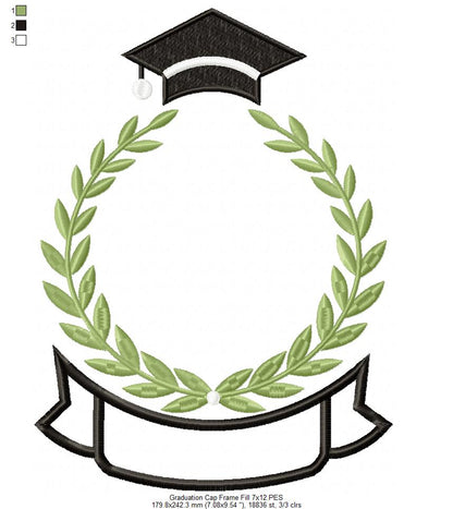 Elegant Graduation Laurel Frame - Fill Stitch – Machine Embroidery Design