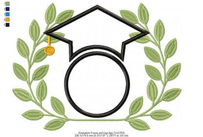 Graduation Frame and Cap - Applique & Fill Stitch - Set of 2 designs