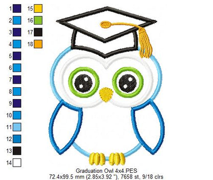 Graduation Owl – Appliqué – Machine Embroidery Design