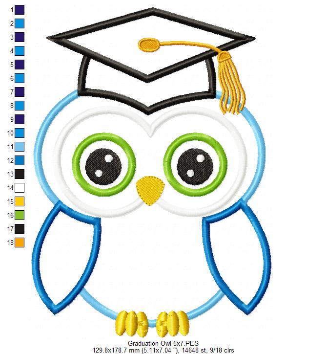 Graduation Owl – Appliqué – Machine Embroidery Design