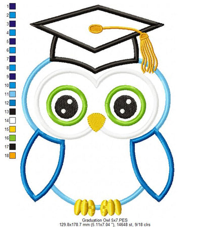 Graduation Owl – Appliqué – Machine Embroidery Design