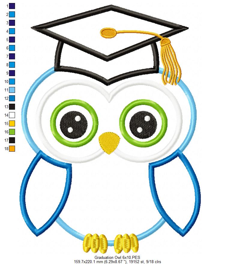 Graduation Owl – Appliqué – Machine Embroidery Design