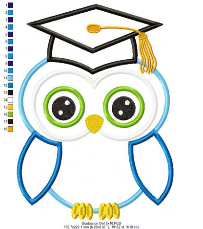 Graduation Owl – Appliqué – Machine Embroidery Design
