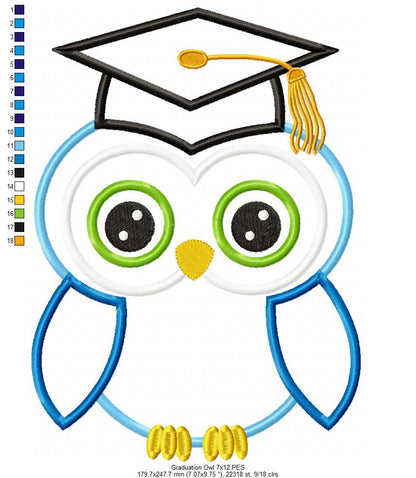 Graduation Owl – Appliqué – Machine Embroidery Design