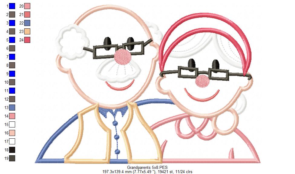 Grandparents Grandma, Grandpa - Applique
